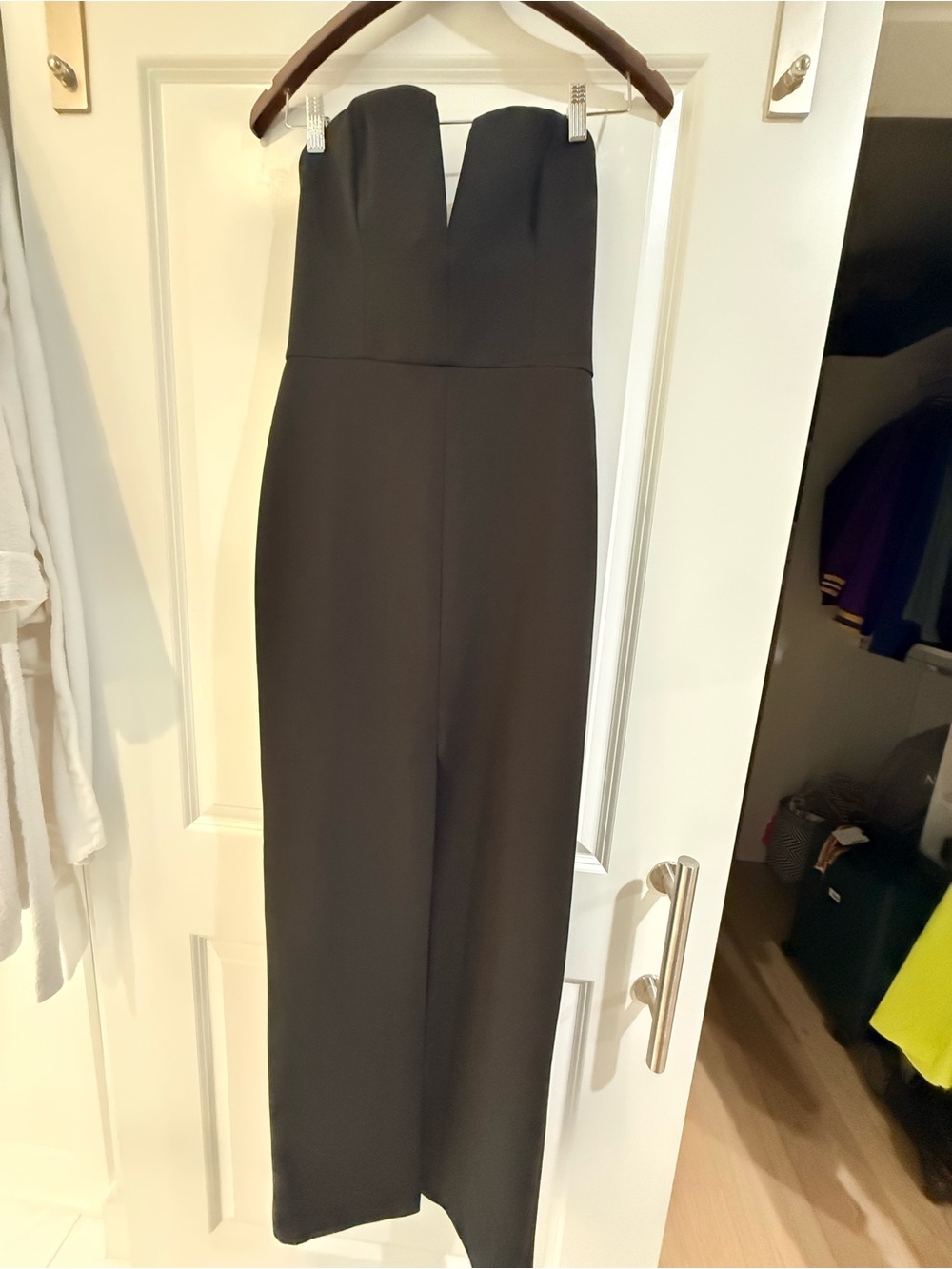 BCBGMaxAzria Strapless Black V-Notch Jumpsuit